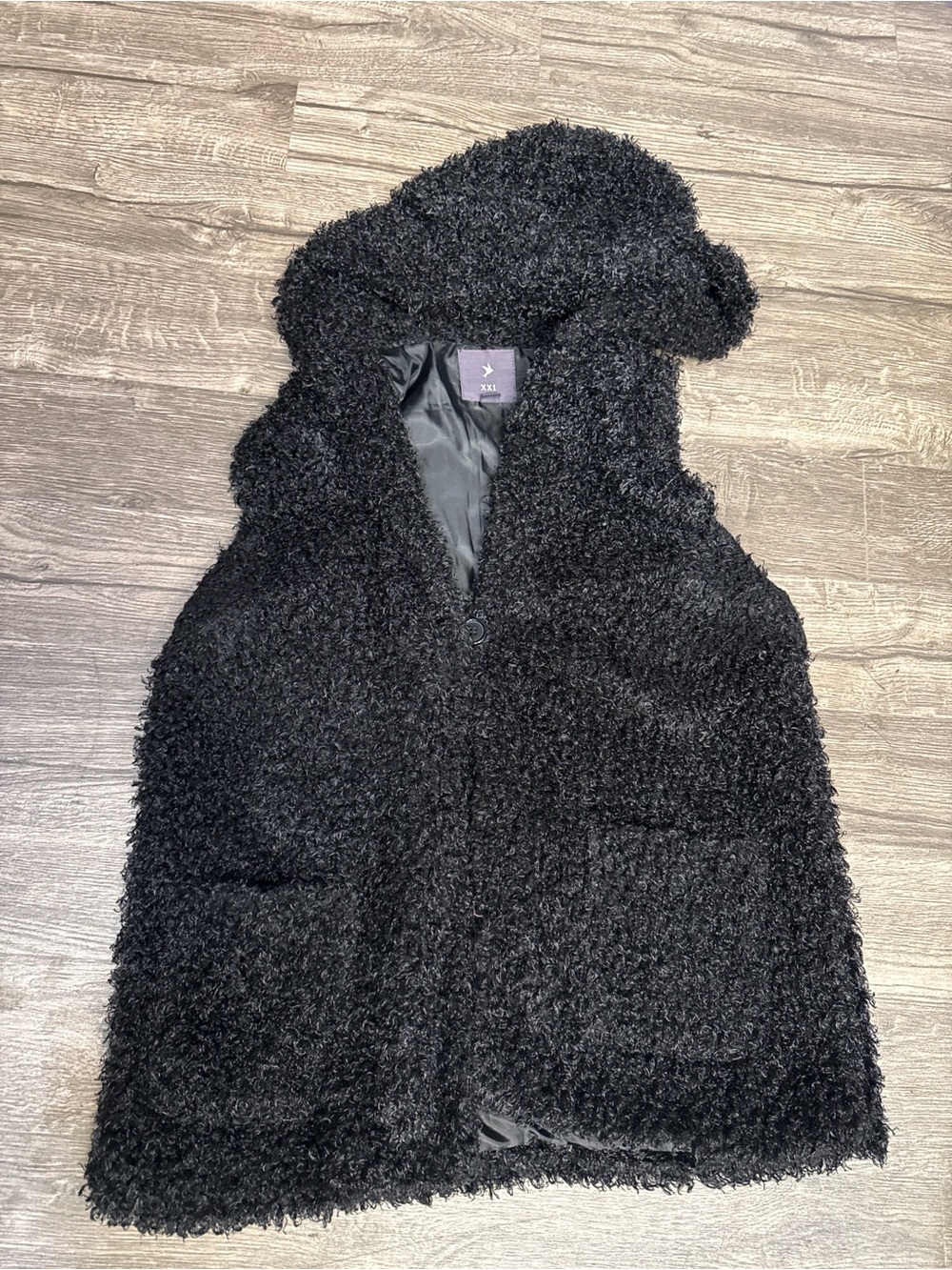 Forever 21 XXI Black Faux Fur Teddy Vest Size Large - Picture 2 of 8